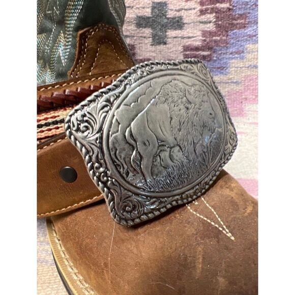 BUFFALO CONCHO WESTERN SILVER BELT ADJUSTABLE BUCKLE MEN WOMEN FESTIVAL WEAR - Picture 3 of 7
